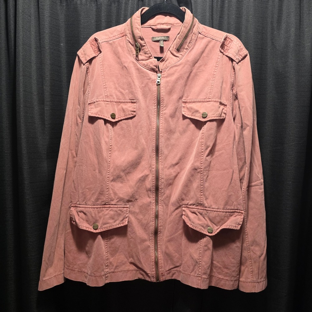 Maurices Womens Dusty Rose Utility Military Jacket Mauve Full Zip Cotton